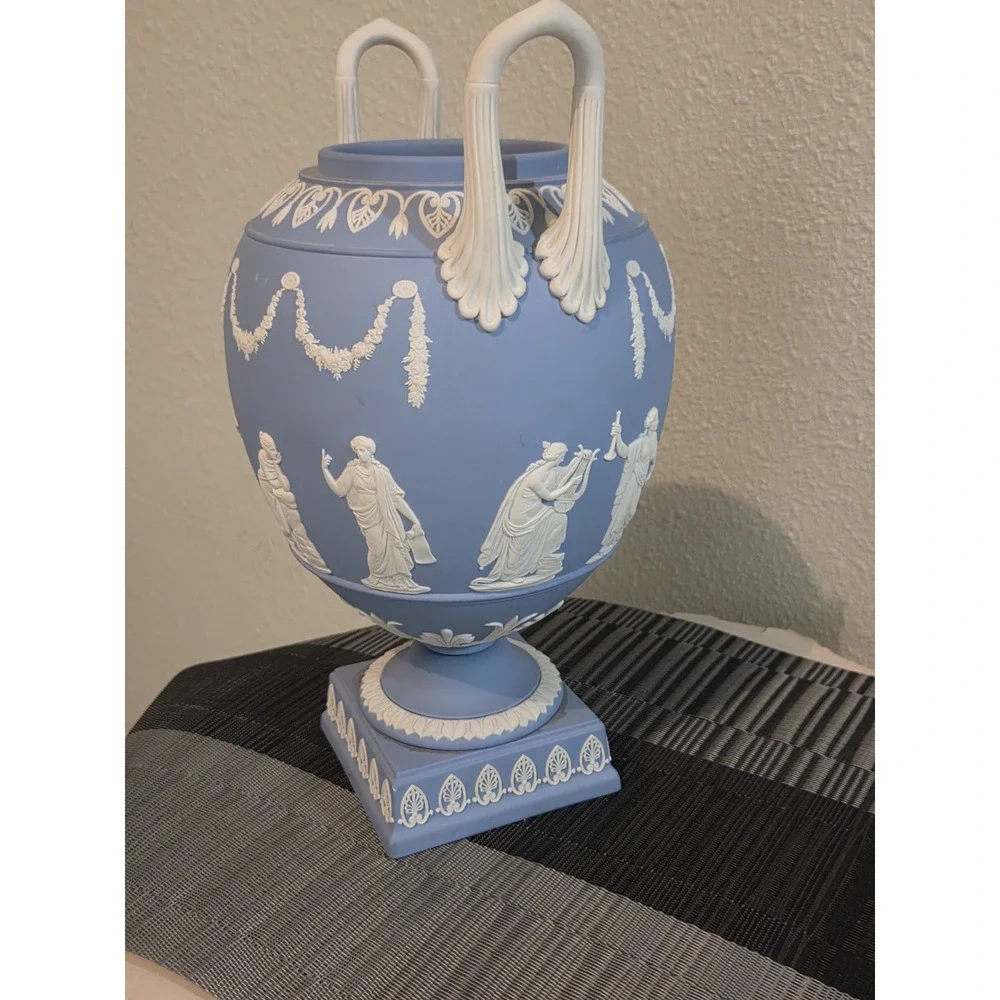 Vintage Wedgwood Blue Jasperware Wing Handled URN/Trophy Vase